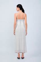VESTIDO LARGO DE TIRAS CON DRAPEADO PERLA PUNTOS NEGRO - LEAH