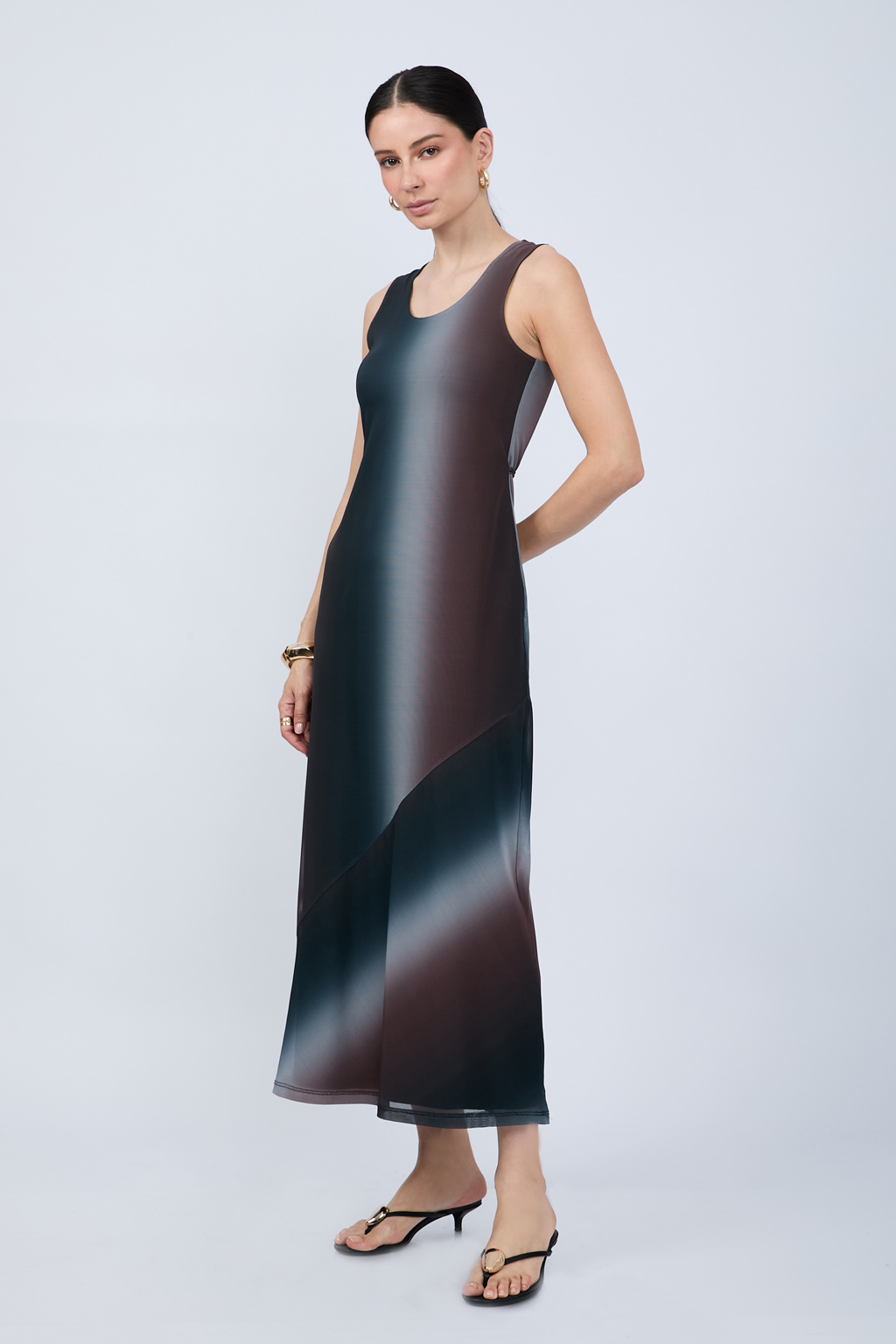 VESTIDO LARGO CON DEGRADÉ ASIMÉTRICO TORNASOL - INDIGO