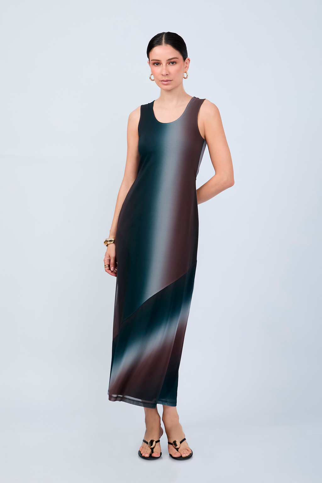 VESTIDO LARGO CON DEGRADÉ ASIMÉTRICO TORNASOL - INDIGO