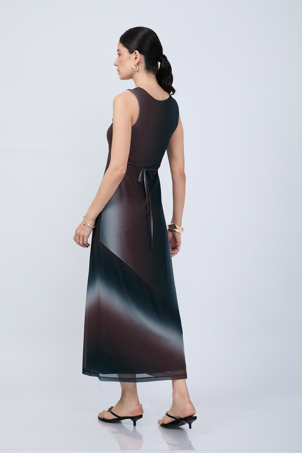 VESTIDO LARGO CON DEGRADÉ ASIMÉTRICO TORNASOL - INDIGO
