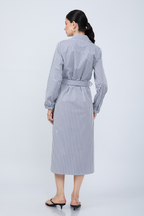 VESTIDO CAMISERO MIDI A RAYAS AZULES  MANGA LARGA - PAULINA