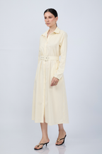 VESTIDO CAMISERO MIDI A RAYAS AMARILLAS  MANGA LARGA - PAULINA