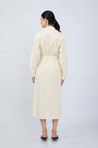 VESTIDO CAMISERO MIDI A RAYAS AMARILLAS  MANGA LARGA - PAULINA