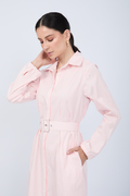 VESTIDO CAMISERO MIDI A RAYAS ROSAS  MANGA LARGA - PAULINA