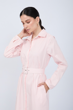 VESTIDO CAMISERO MIDI A RAYAS ROSAS  MANGA LARGA - PAULINA