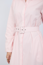 VESTIDO CAMISERO MIDI A RAYAS ROSAS  MANGA LARGA - PAULINA