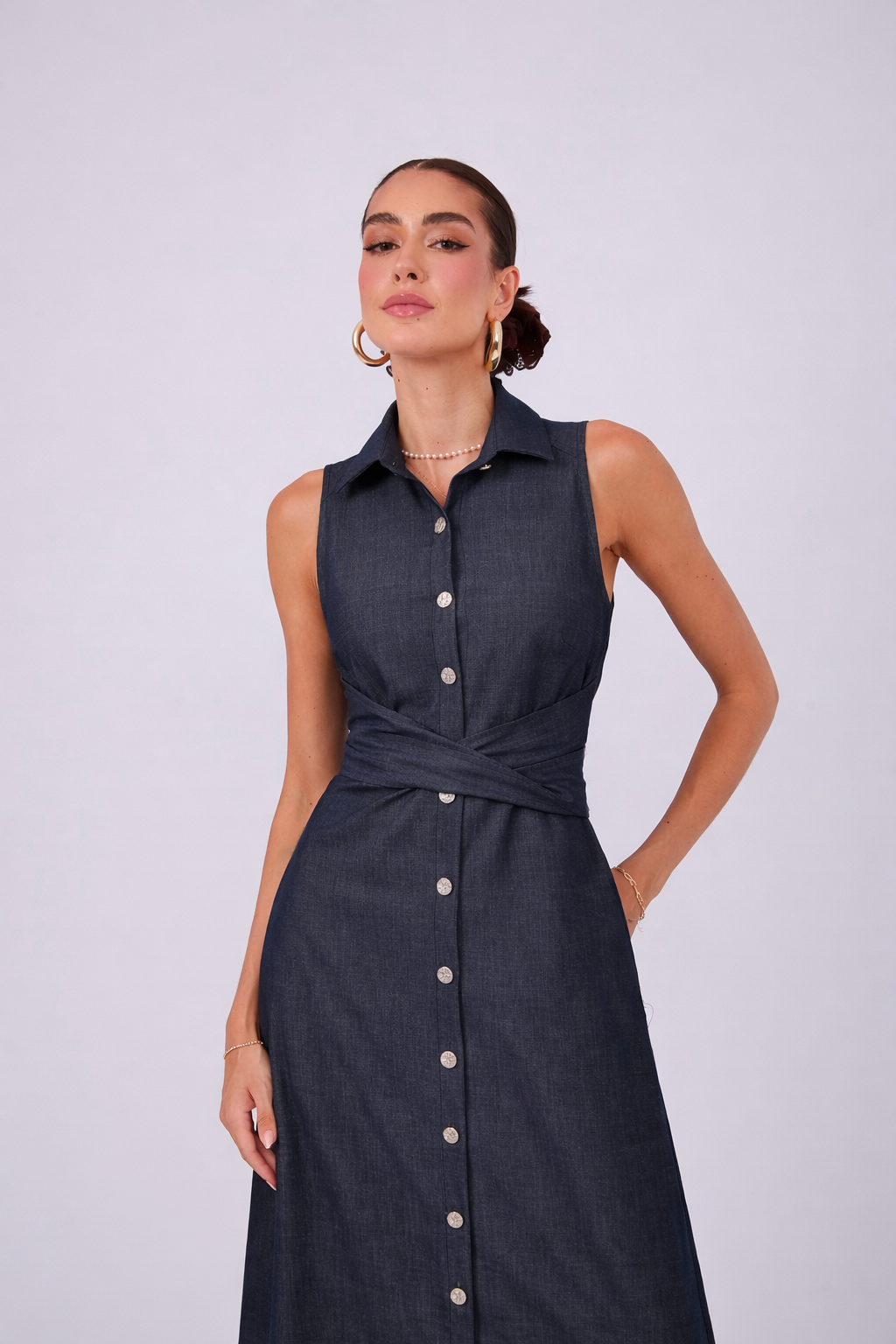 VESTIDO CAMISERO CON LAZO MULTIFUNCIONAL - BLEUE