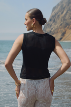 POLO TEJIDO SIN MANGAS DE ALGODÓN NEGRO - NARA