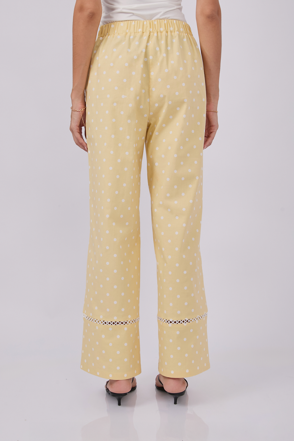 PANTALÓN PALAZZO DE ALGODÓN AMARILLO PUNTOS PERLA - PITAHAIIA
