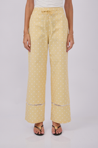 PANTALÓN PALAZZO DE ALGODÓN AMARILLO PUNTOS PERLA - PITAHAIIA
