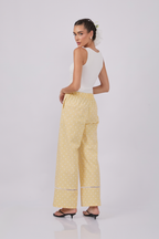 PANTALÓN PALAZZO DE ALGODÓN AMARILLO PUNTOS PERLA - PITAHAIIA