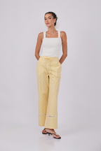 PANTALÓN PALAZZO DE ALGODÓN AMARILLO PUNTOS PERLA - PITAHAIIA