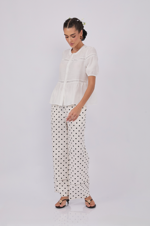 BLUSA DE LINO MANGA CORTA PERLA - PAQAÍ