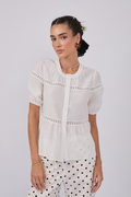 BLUSA DE LINO MANGA CORTA PERLA - PAQAÍ