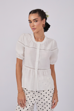 BLUSA DE LINO MANGA CORTA PERLA - PAQAÍ