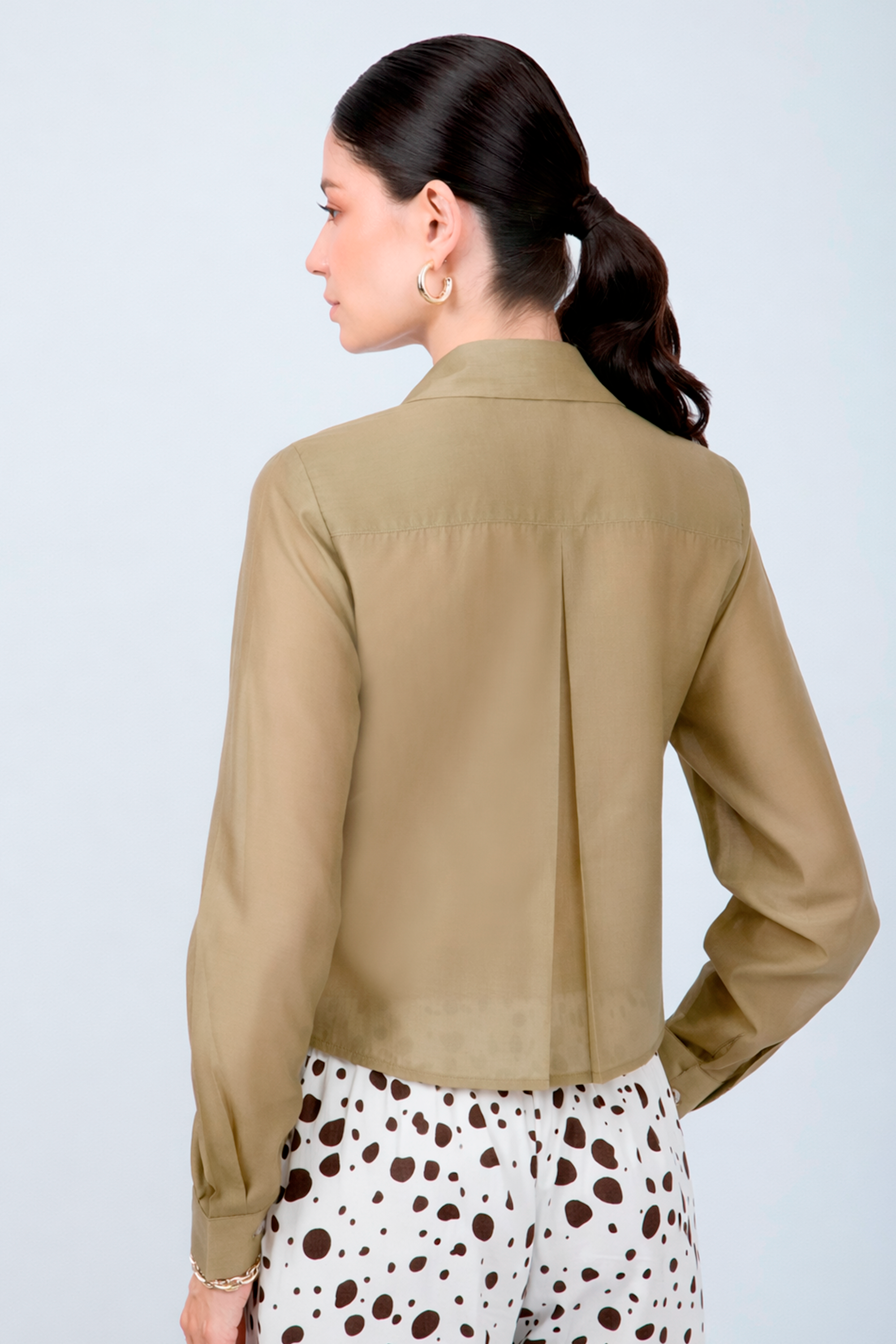 BLUSA SEMITRANSPARENTE MANGA LARGA ELEGANTE OLIVO - BAMBOO