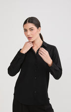 BLUSA MANGA LARGA CUELLO CAMISERO NEGRO - PARIS