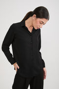 BLUSA MANGA LARGA CUELLO CAMISERO NEGRO - PARIS