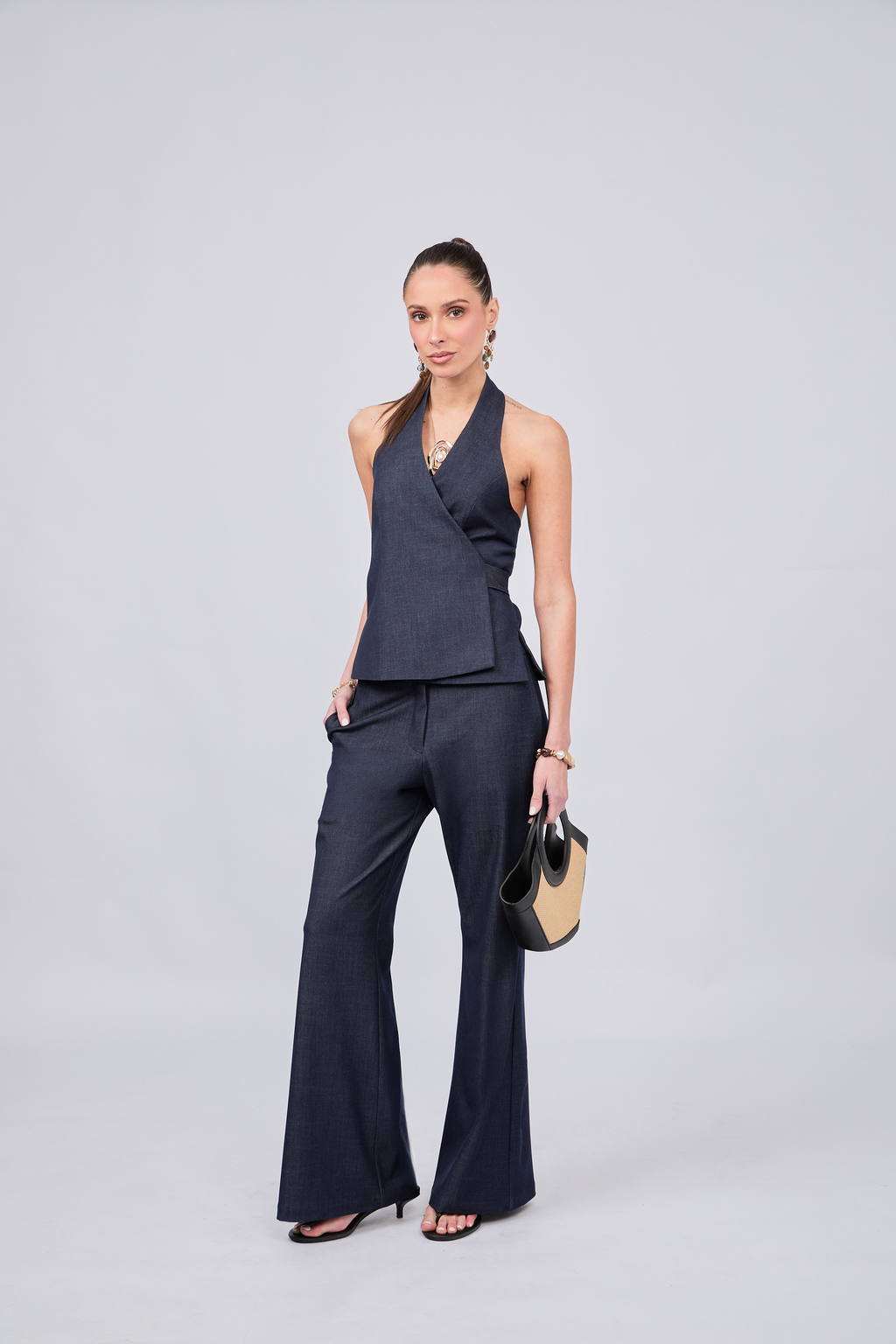 PANTALÓN FLARE SASTRE CON BOLSILLOS A LOS LATERALES CHAMBRAY - ENROQUE