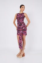 FALDA MIDI TULL PRINT MORADO - OLENKA