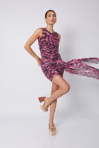 FALDA MIDI TULL PRINT MORADO - OLENKA