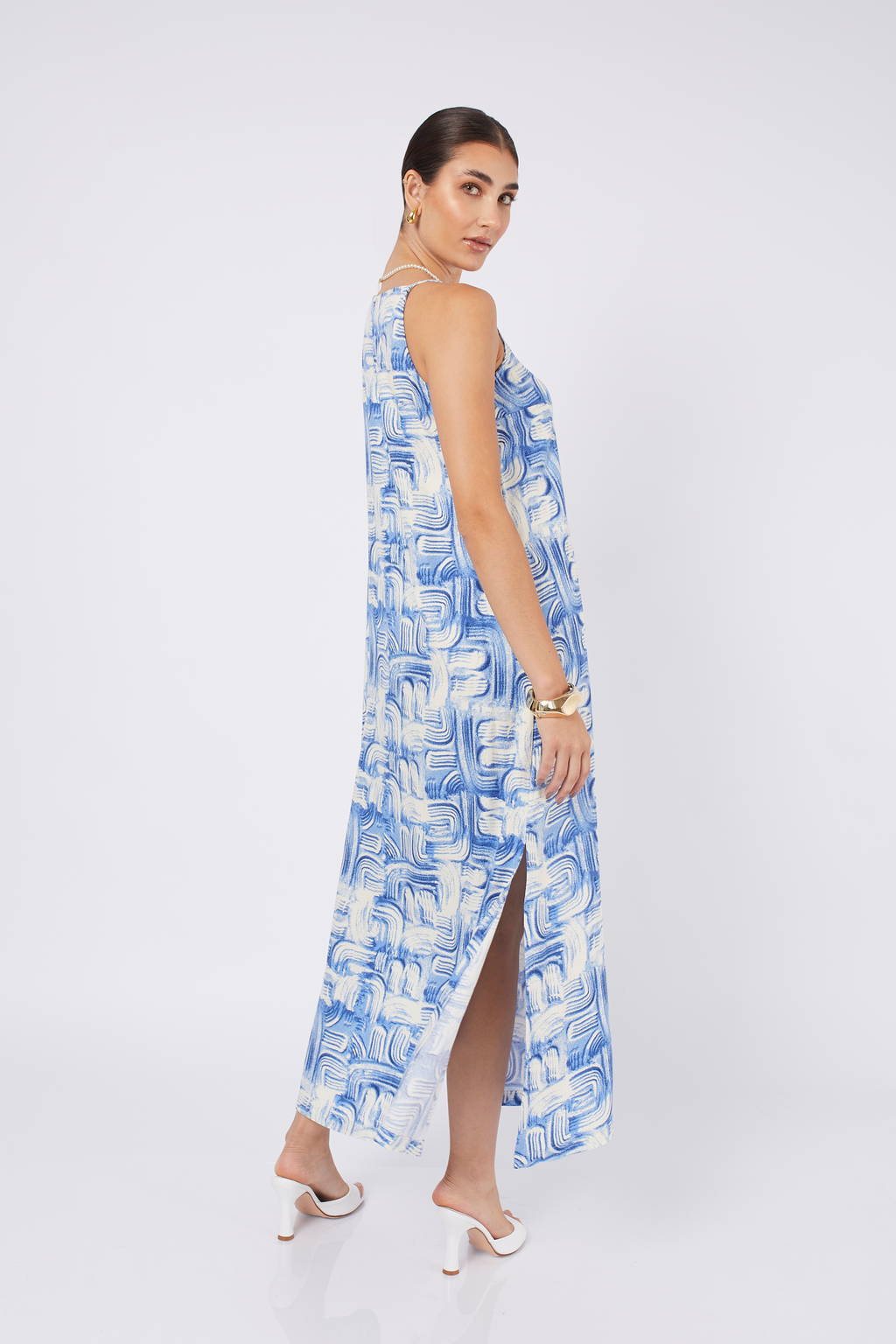 VESTIDO LARGO DE RAYON PRINT AZUL - DEBORA