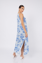 VESTIDO LARGO DE RAYON PRINT AZUL - DEBORA