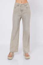 Palazzo Denim a la cintura con bolsillos Gris