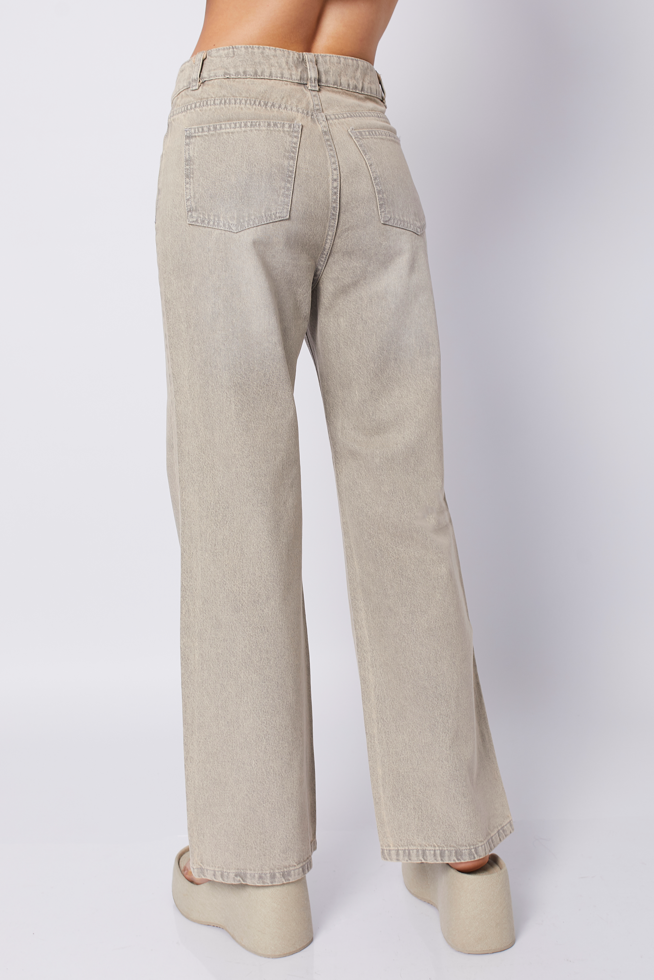 Palazzo Denim a la cintura con bolsillos Gris