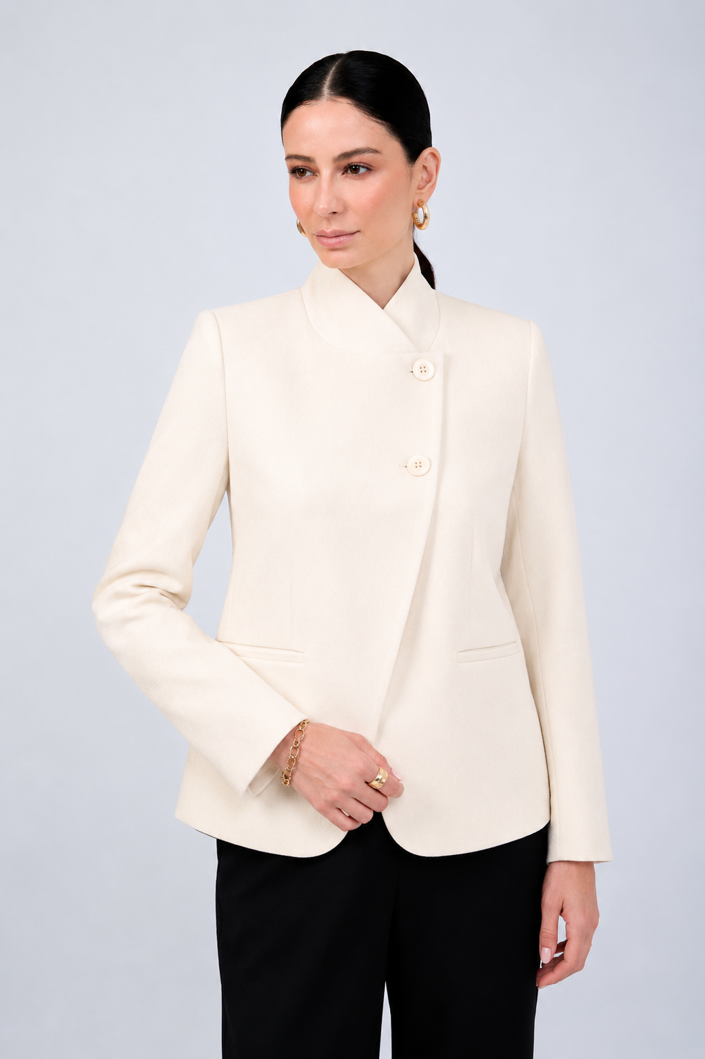 BLAZER ESTRUCTURADO CUELLO ALTO CRUZADO HUESO - CELINE