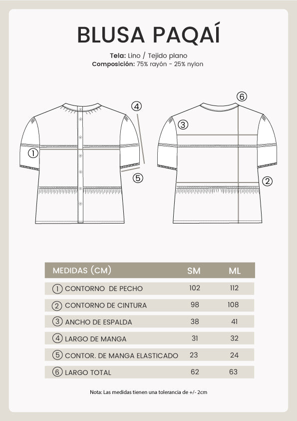 BLUSA DE LINO MANGA CORTA PERLA - PAQAÍ