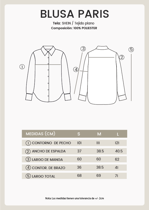BLUSA MANGA LARGA CUELLO CAMISERO BEIGE - PARIS