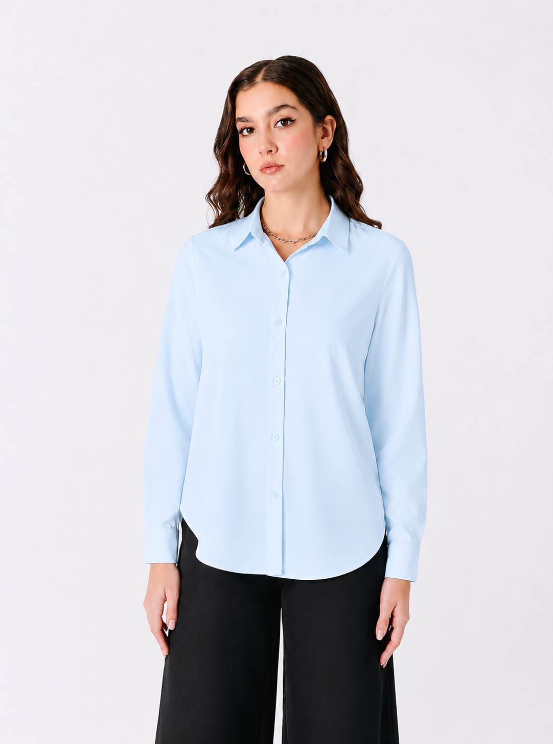 BLUSA MANGA LARGA CON BOTONES CELESTE - LORENA