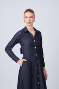 VESTIDO MANGA LARGA CON LAZO INDIGO - AMBER