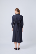 VESTIDO MANGA LARGA CON LAZO INDIGO - AMBER