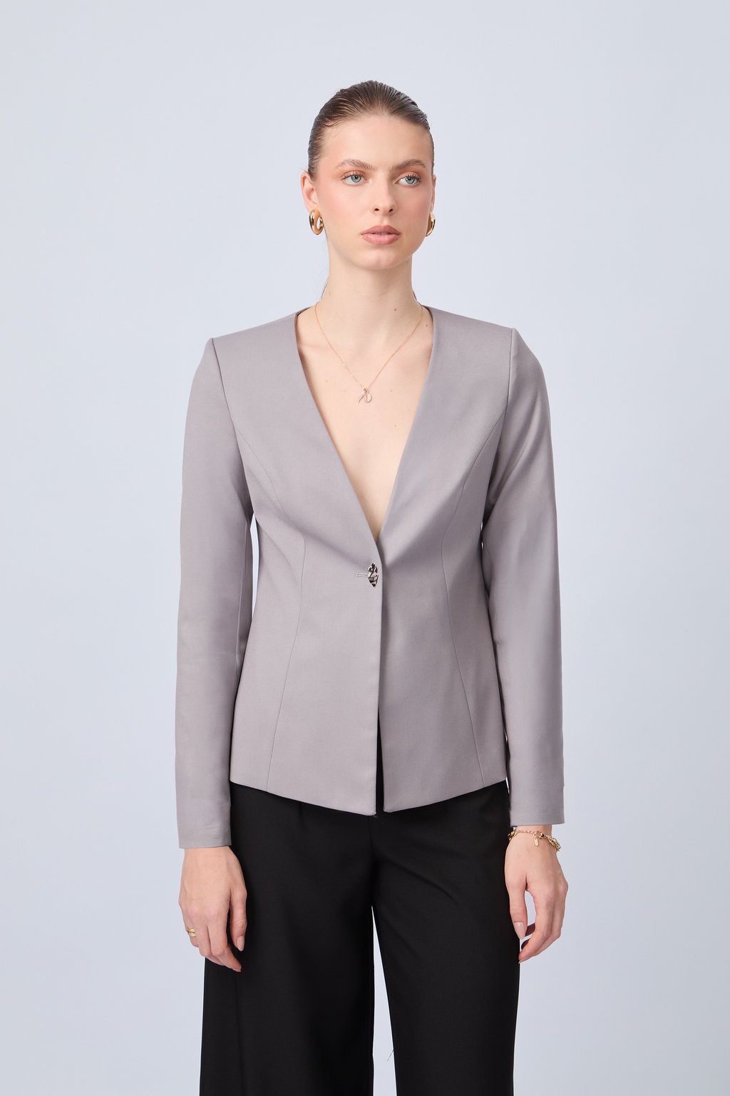 BLAZER CON ESCOTE V PLOMO  - CAMELIA