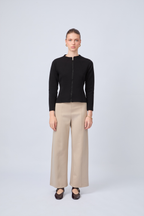 PANTALÓN DE TIRO ALTO CON PRETINA ELASTICADA BEIGE - ELOISE