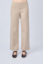 PANTALÓN DE TIRO ALTO CON PRETINA ELASTICADA BEIGE - ELOISE