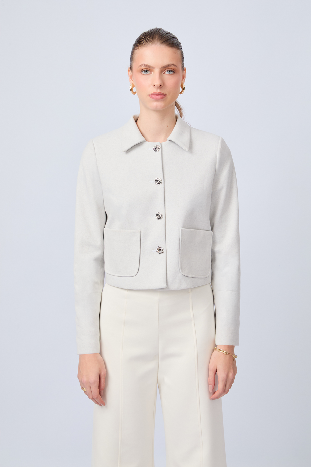 CASACA CORTA CON CUELLO CAMISERO MELANGE - AMALIA