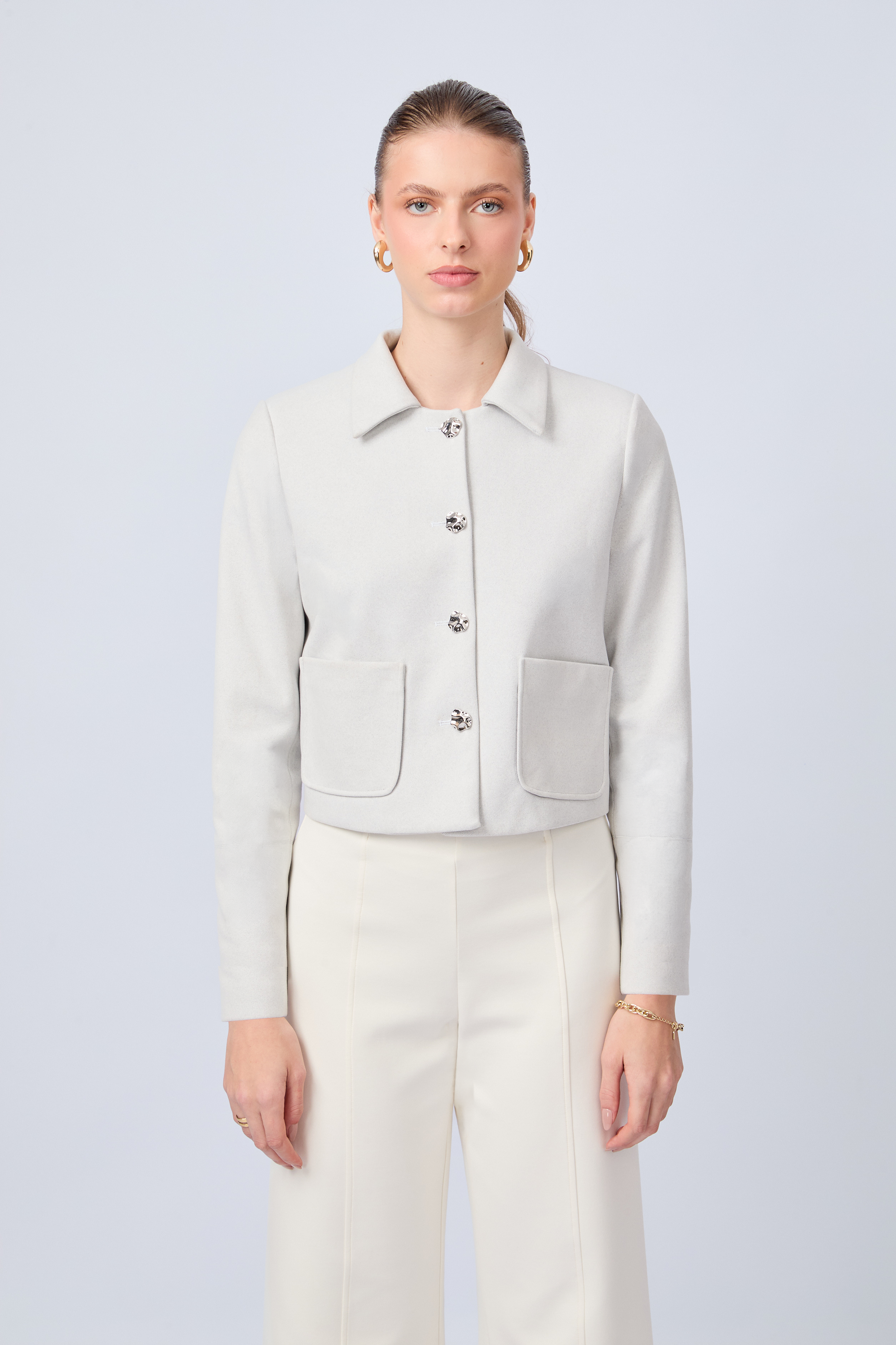 CASACA CORTA CON CUELLO CAMISERO MELANGE - AMALIA