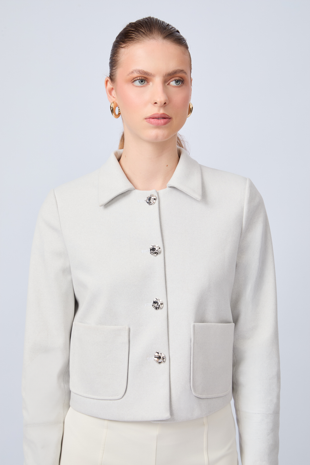 CASACA CORTA CON CUELLO CAMISERO MELANGE - AMALIA