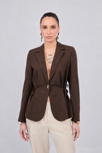 Sienna blazer with lapel and waist tie, beige.