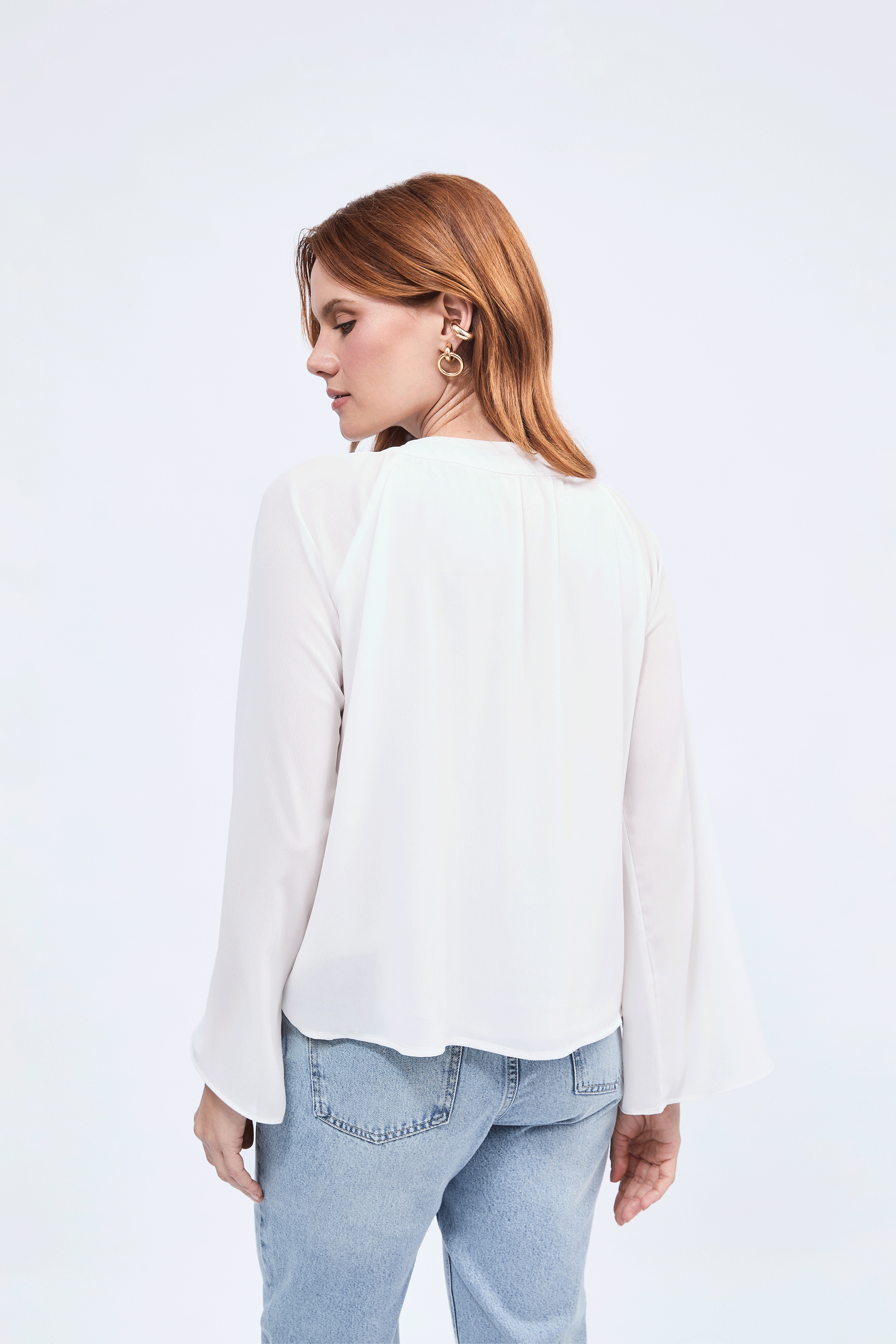 Blusa cuello V con lazo para amarrar perla - Alice