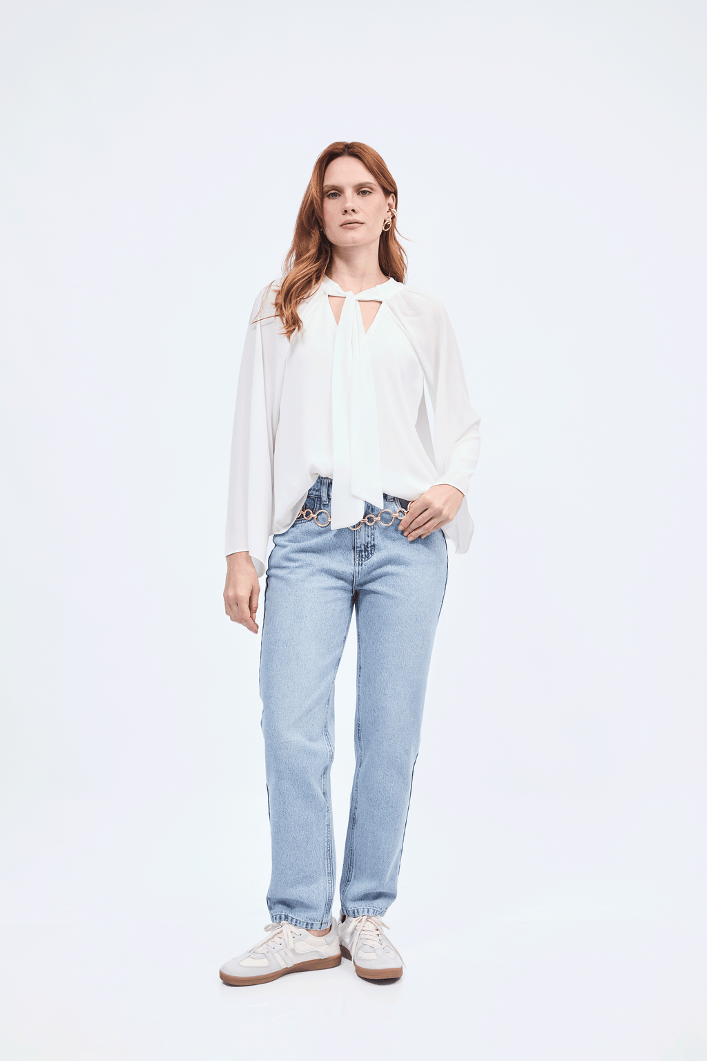 Blusa cuello V con lazo para amarrar perla - Alice