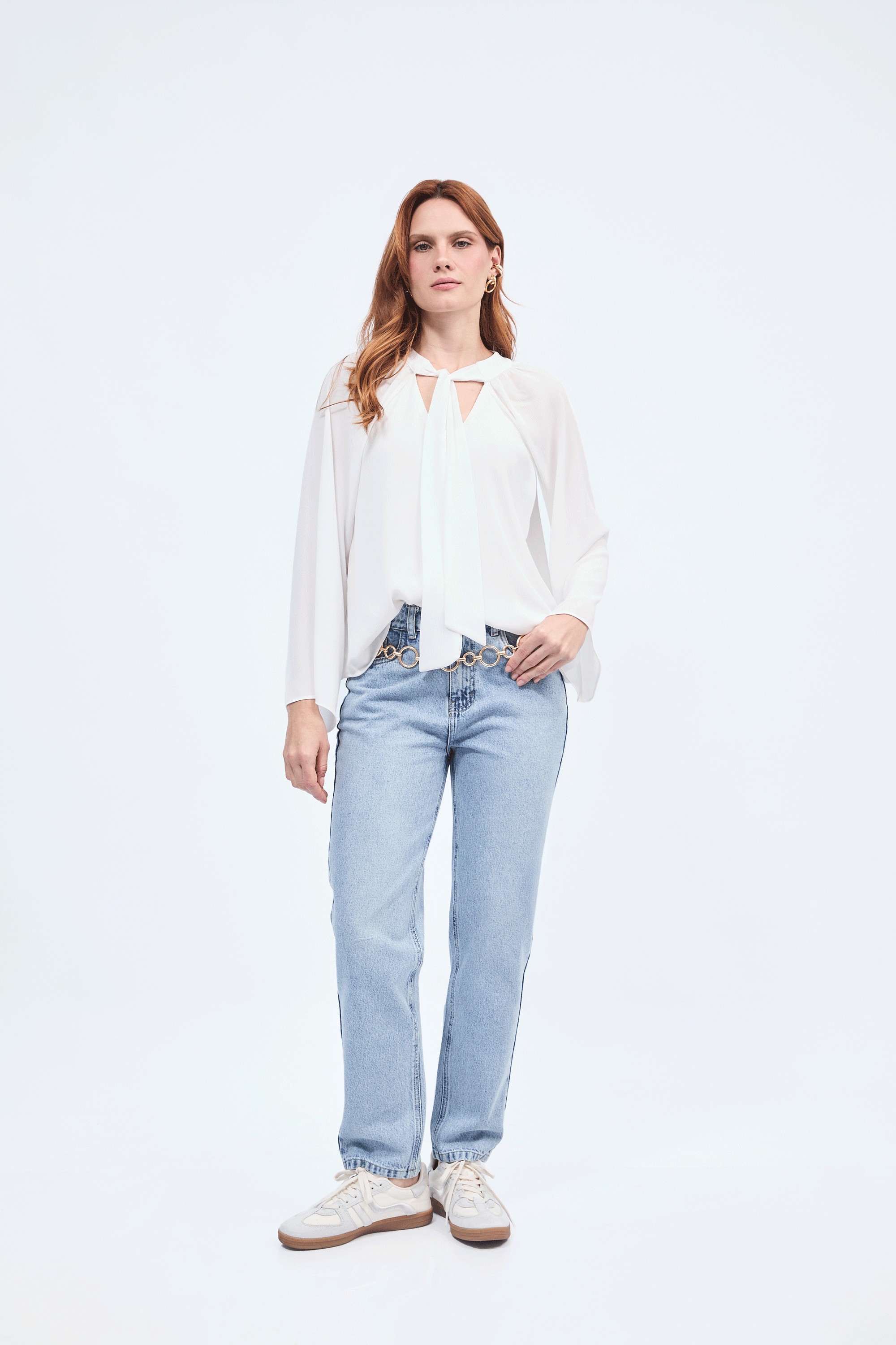 Blusa cuello V con lazo para amarrar perla - Alice