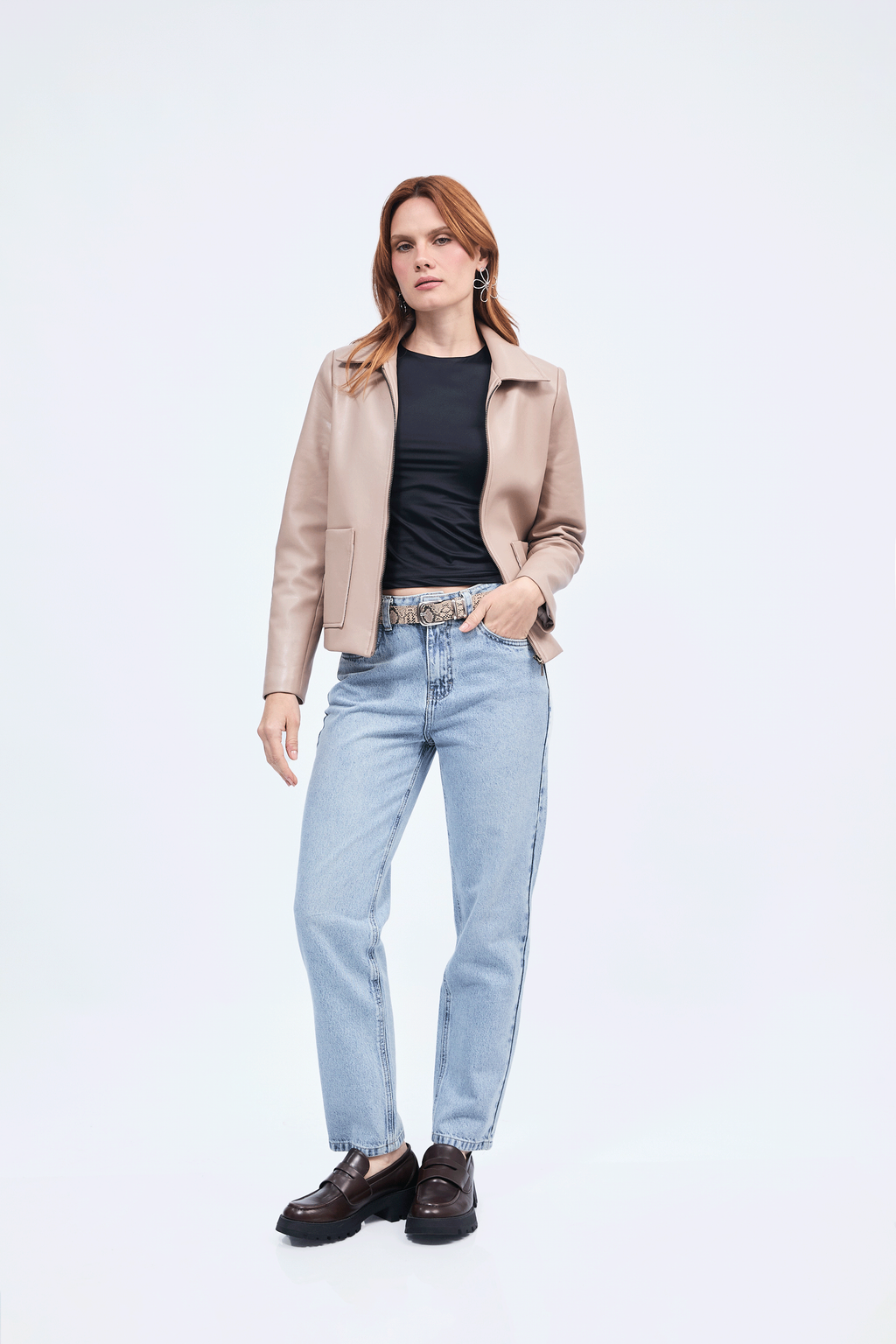 CASACA DE CUERINA CON CIERRE BEIGE - GINEBRA