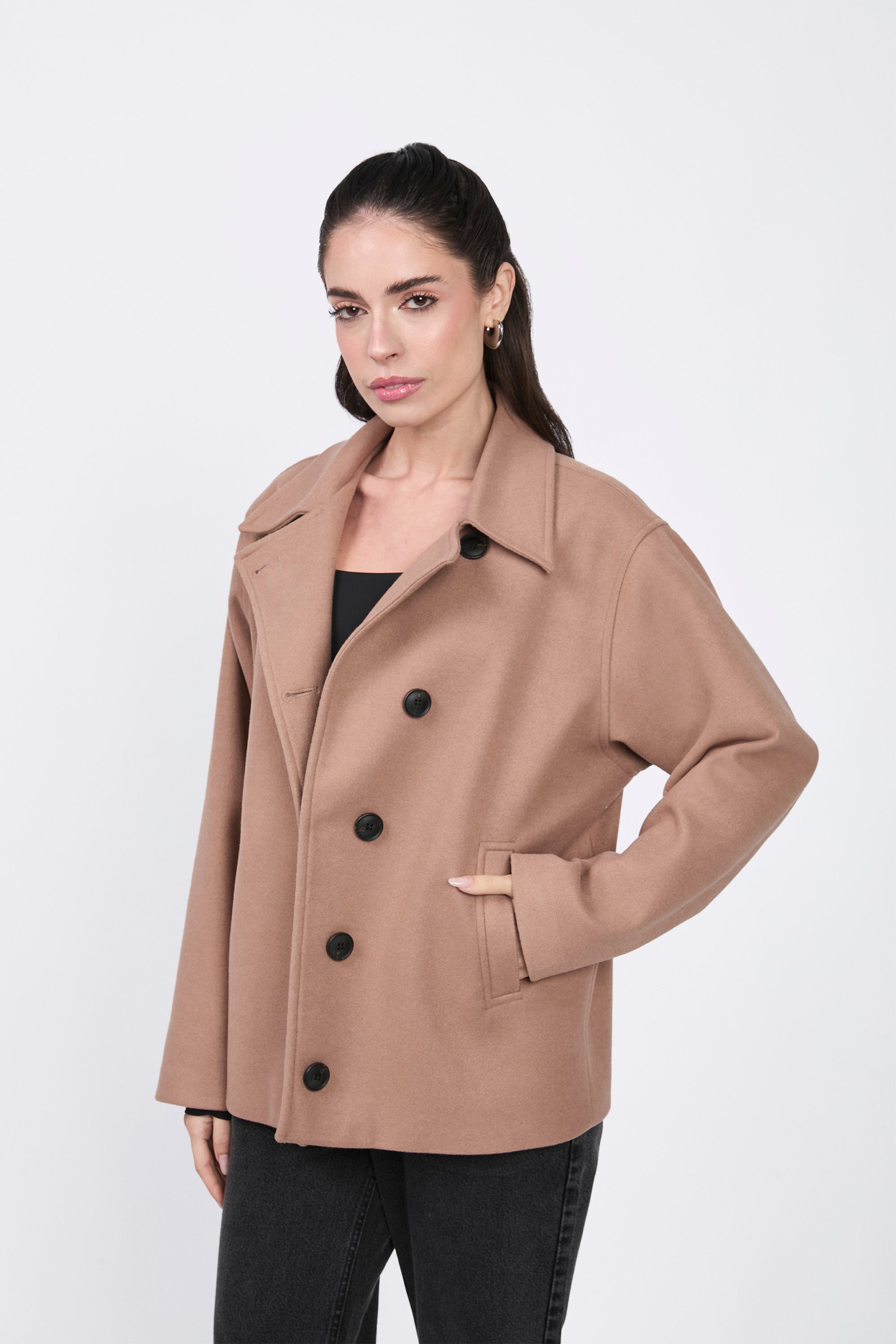 Casaca semi-oversize con bolsillos laterales cocoa - Kenia