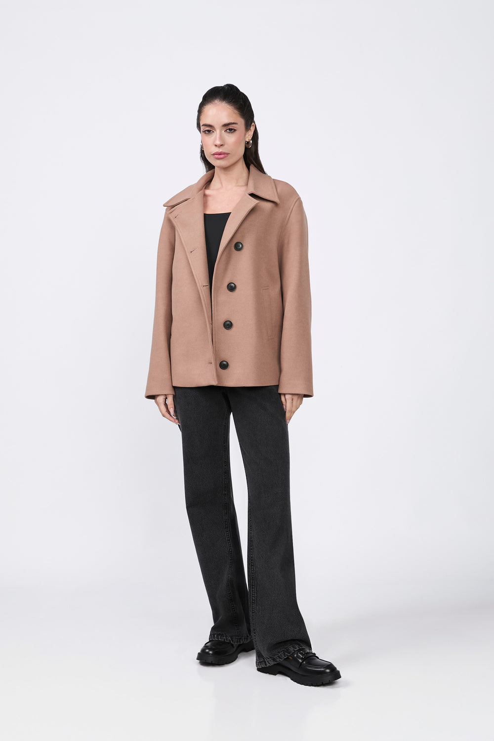 Casaca semi-oversize con bolsillos laterales cocoa - Kenia