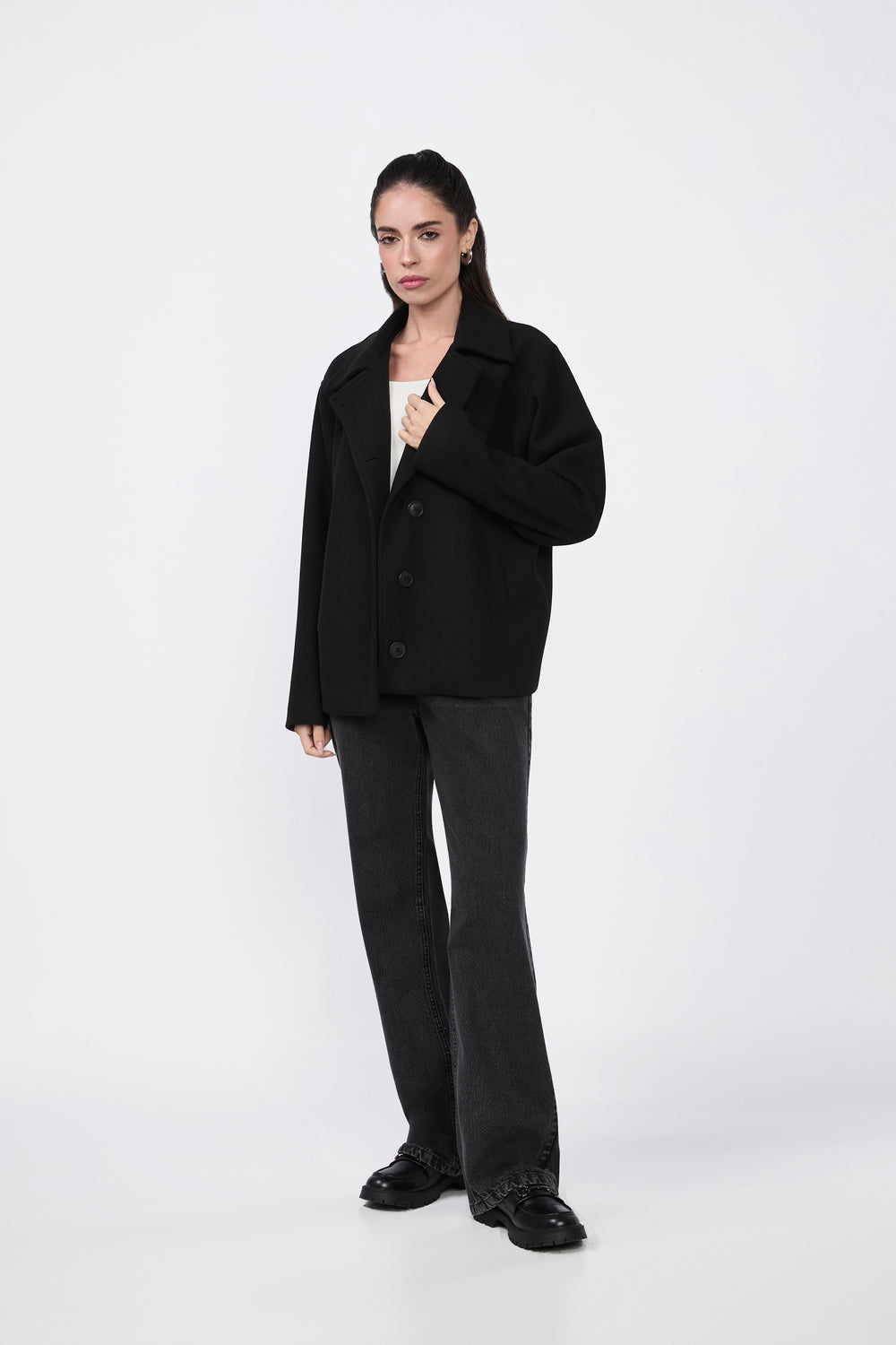 Casaca semi-oversize con bolsillos laterales negro - Kenia