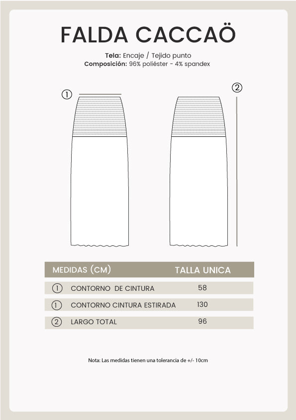 FALDA DE ENCAJE CON ELÁSTICO EN LA CINTURA MARRÓN - CACCAÖ
